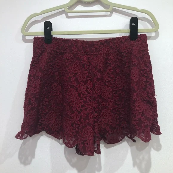 Free People High Waisted Red Lace Shorts - Picture 2 of 9